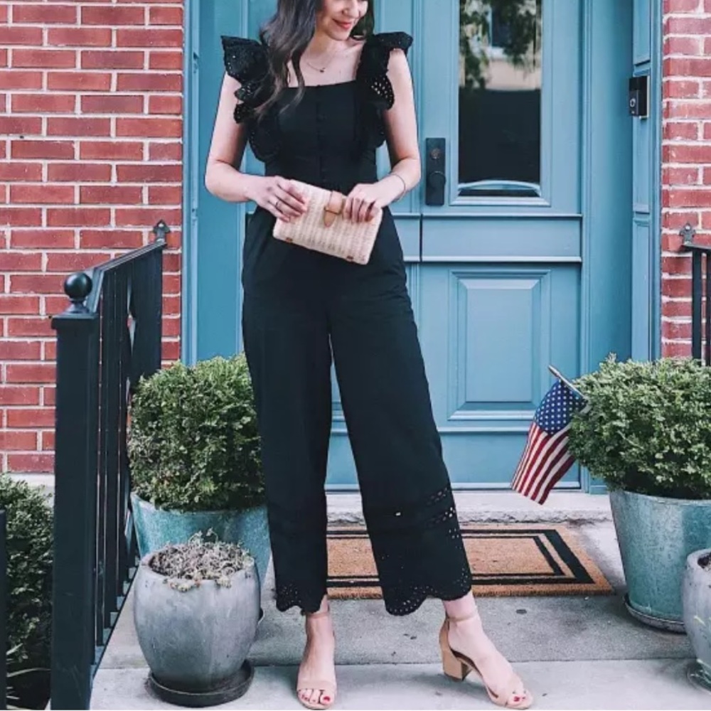 Madewell Eyelet Frilled-Strap Jumpsuit Size 8 - Picture 2 of 16